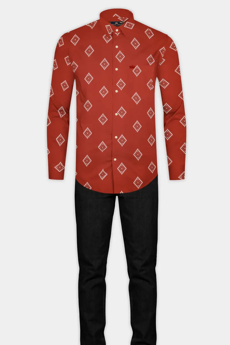 Brunt Orange Jacquard Butta Printed Super Soft Premium Shirt 6