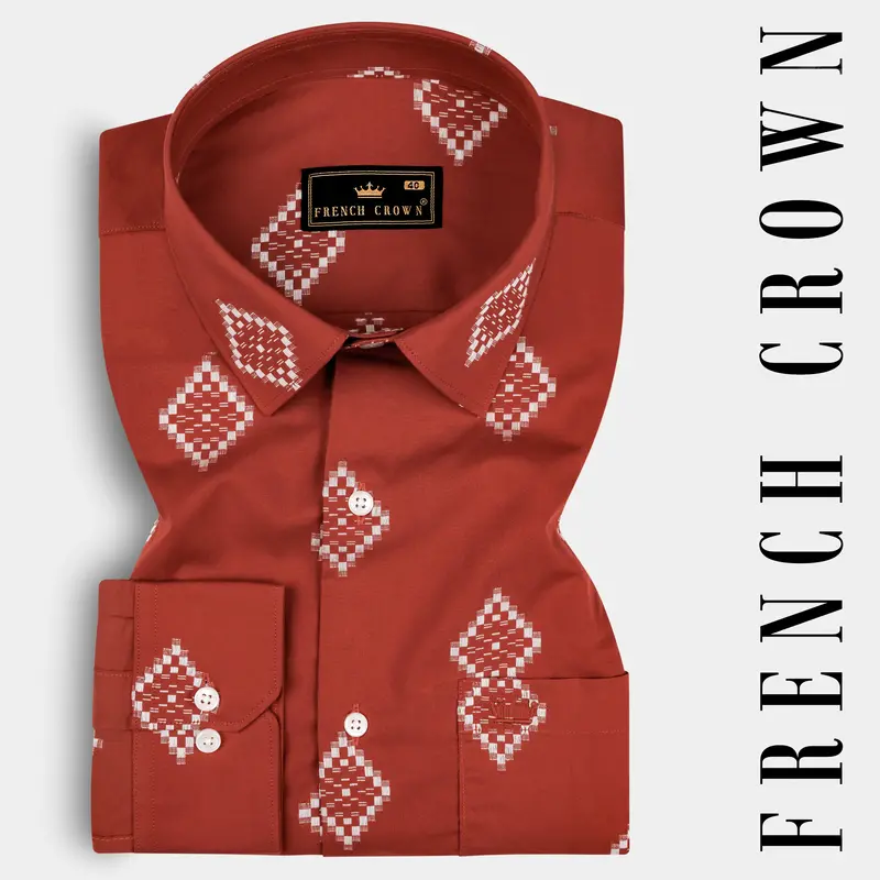 Brunt Orange Jacquard Butta Printed Super Soft Premium Shirt 7