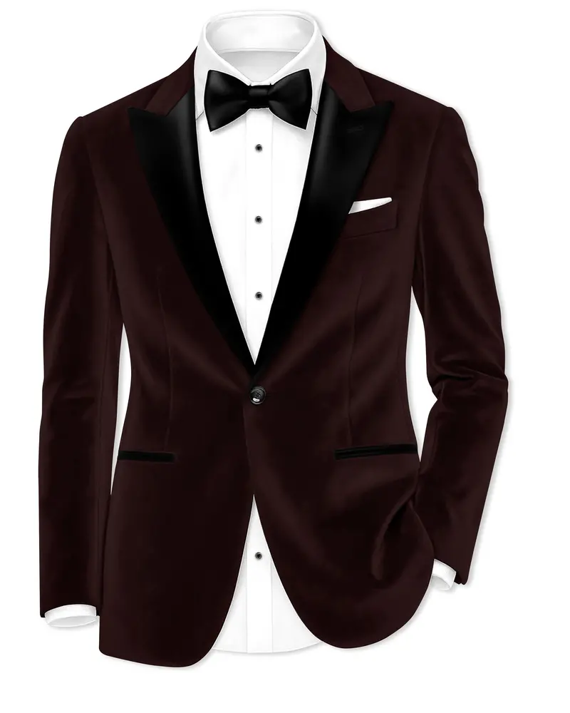 Brunvell-Asphalt Brown Velvet Peak Lapel Tuxedo Blazer 1