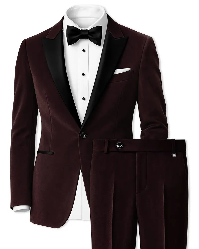 Brunvell-Asphalt Brown Velvet Peak Lapel Tuxedo Suit 1