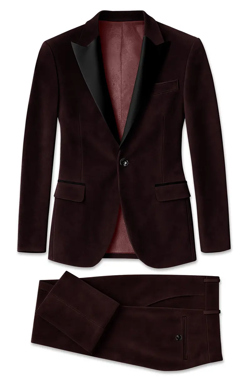 Brunvell-Asphalt Brown Velvet Peak Lapel Tuxedo Suit 11