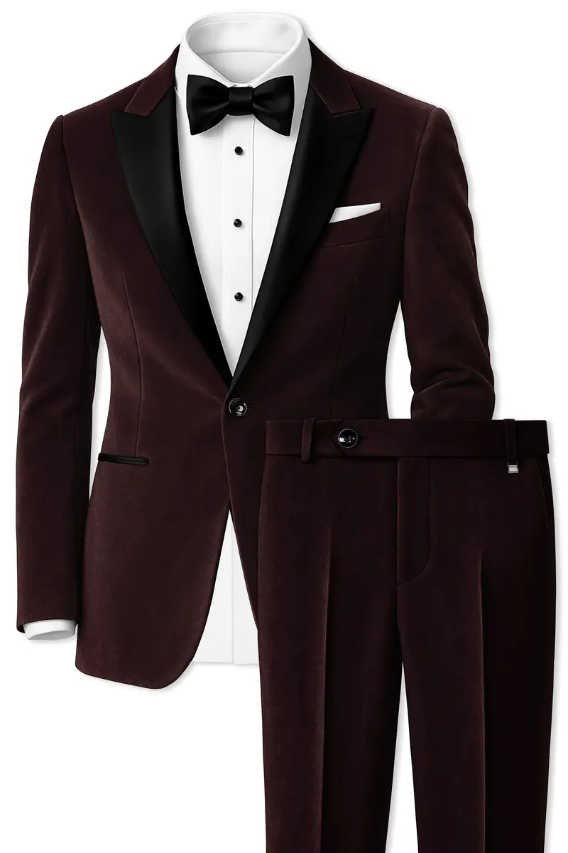 Brunvell-Asphalt Brown Velvet Peak Lapel Tuxedo Suit 2