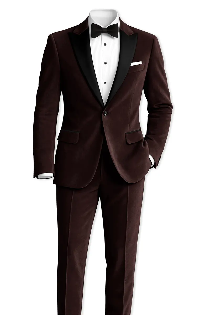 Brunvell-Asphalt Brown Velvet Peak Lapel Tuxedo Suit 4