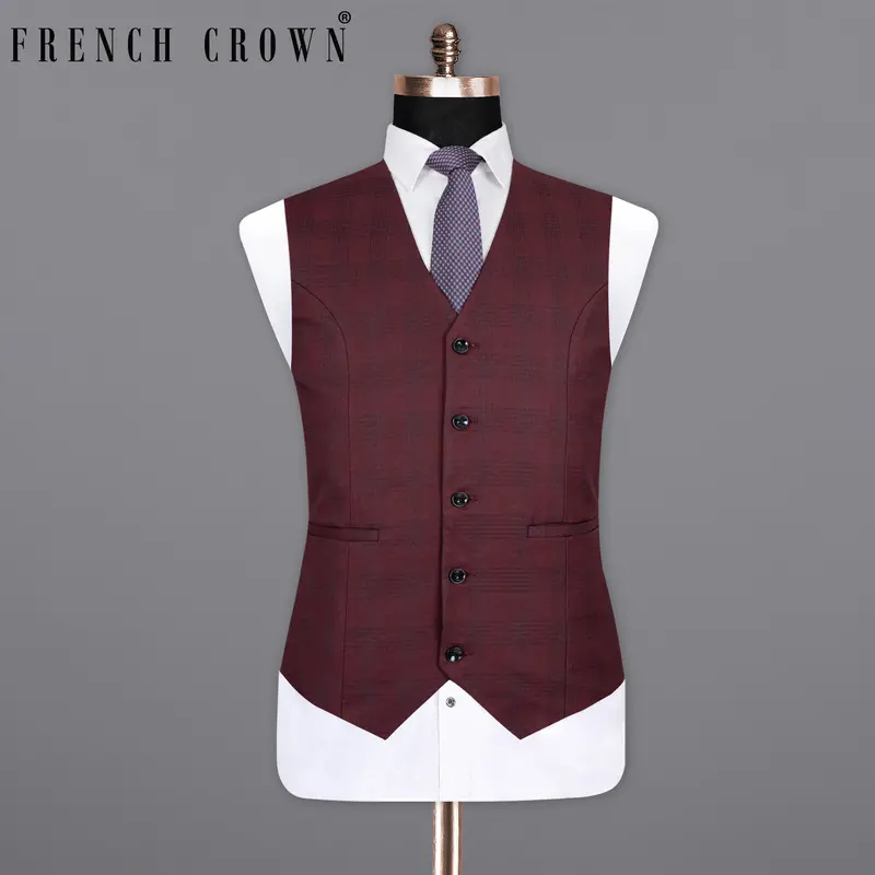 Buccaneer Burgundy Plaid Wool Rich Waistcoat 1
