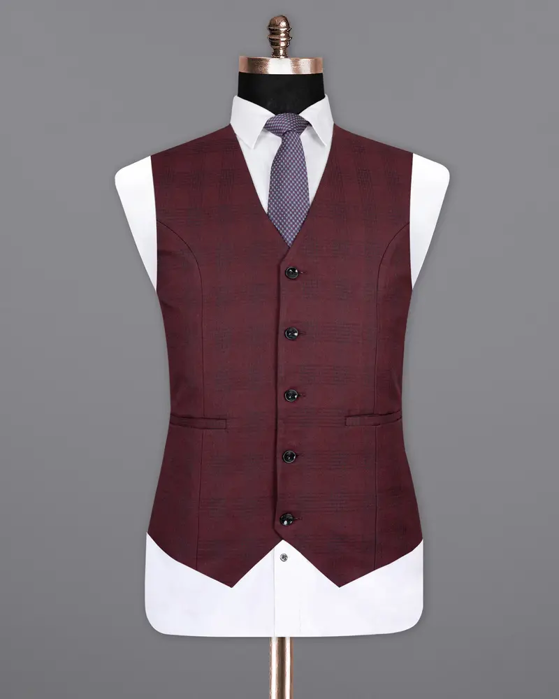 Buccaneer Burgundy Plaid Wool Rich Waistcoat 2