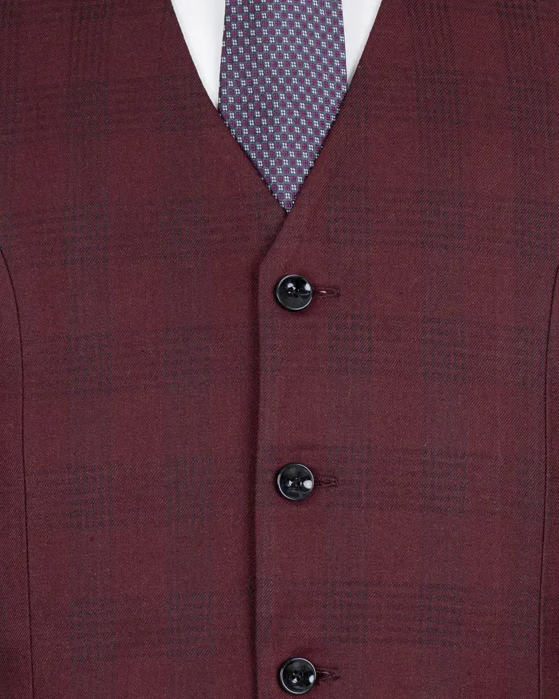 Buccaneer Burgundy Plaid Wool Rich Waistcoat 5