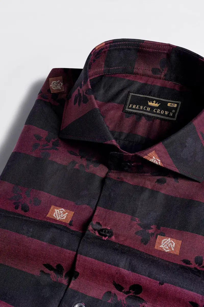 Buccaneer Wine And Shark Black Jacquard Textured Premium Giza Cotton Shirt 1