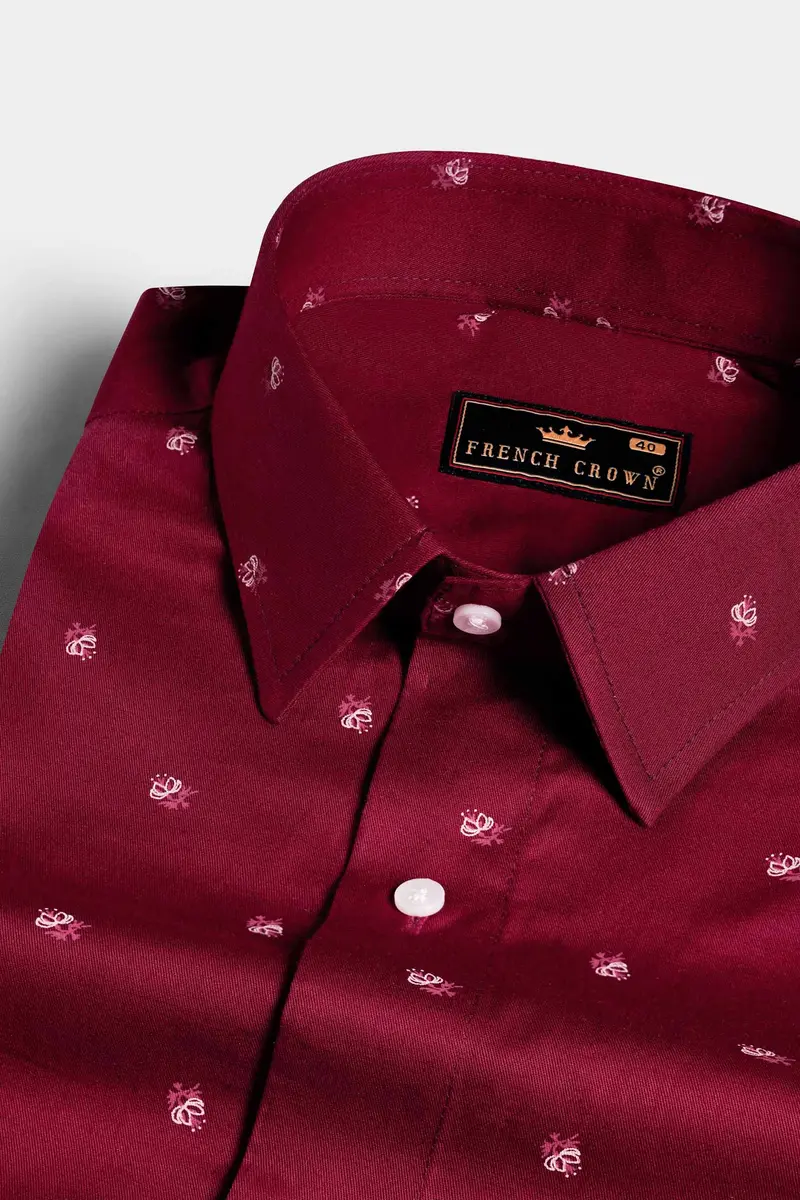 Bulgarian Maroon Ditsy Printed Royal Oxford Shirt 1