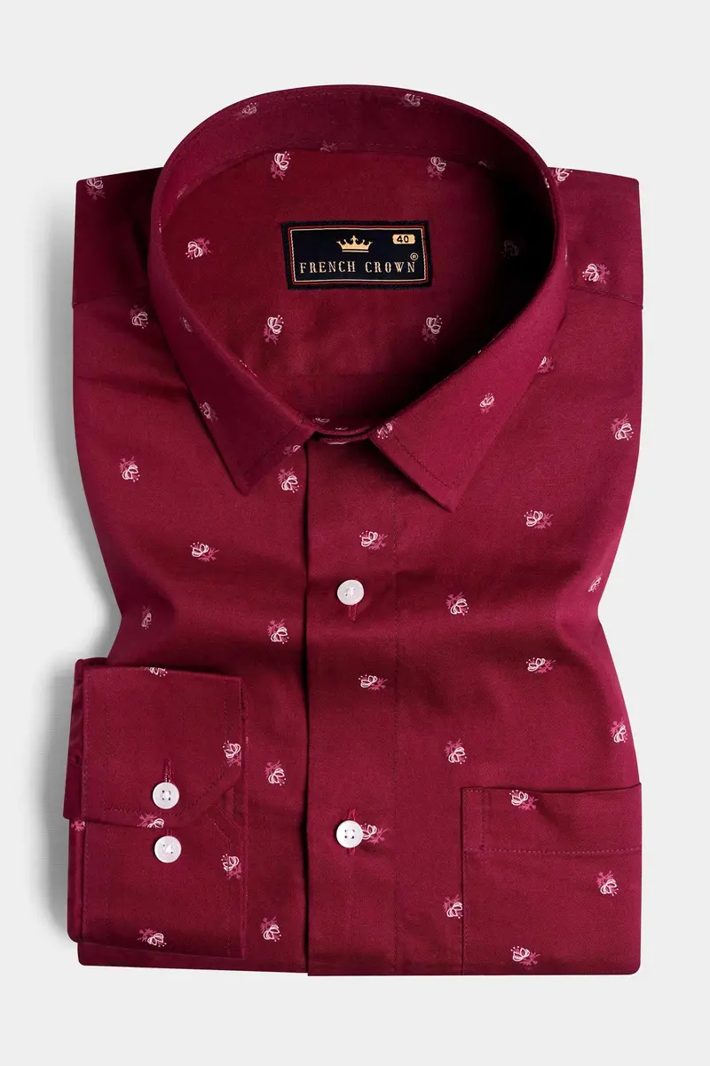 Bulgarian Maroon Ditsy Printed Royal Oxford Shirt 3