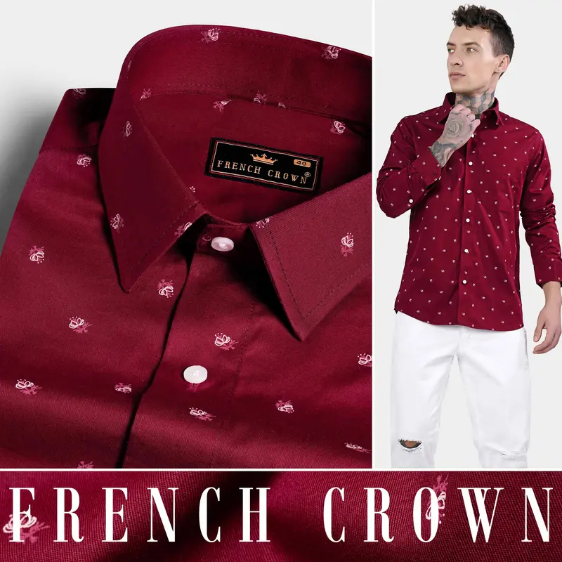 Bulgarian Maroon Ditsy Printed Royal Oxford Shirt 4