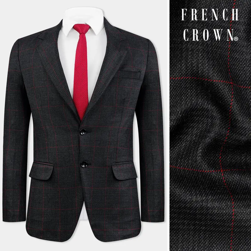 Bunker Black And Maple Red Windowpane Tweed Blazer 1