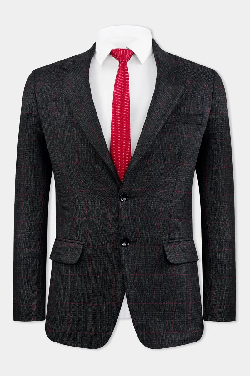 Bunker Black And Maple Red Windowpane Tweed Blazer 2