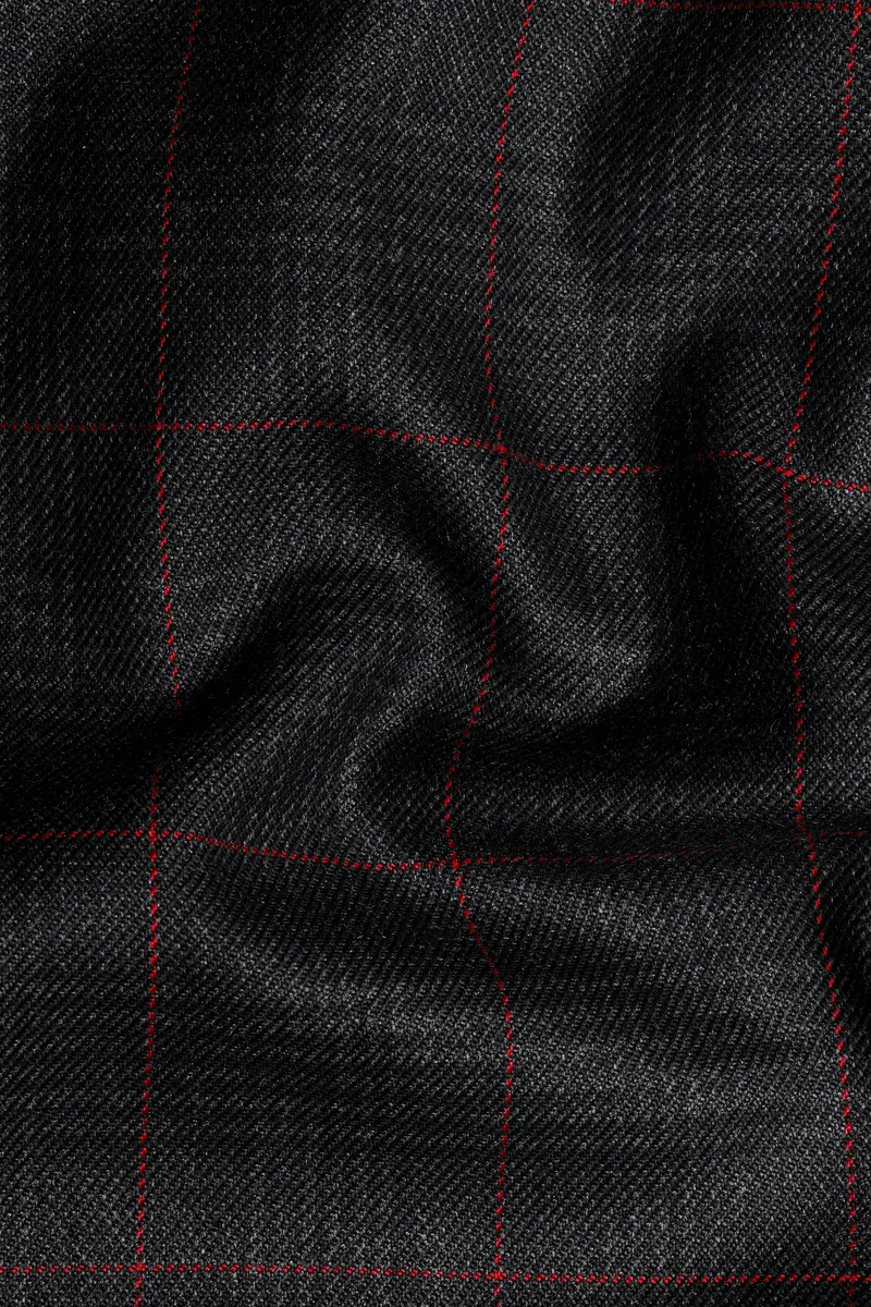 Bunker Black And Maple Red Windowpane Tweed Blazer 3