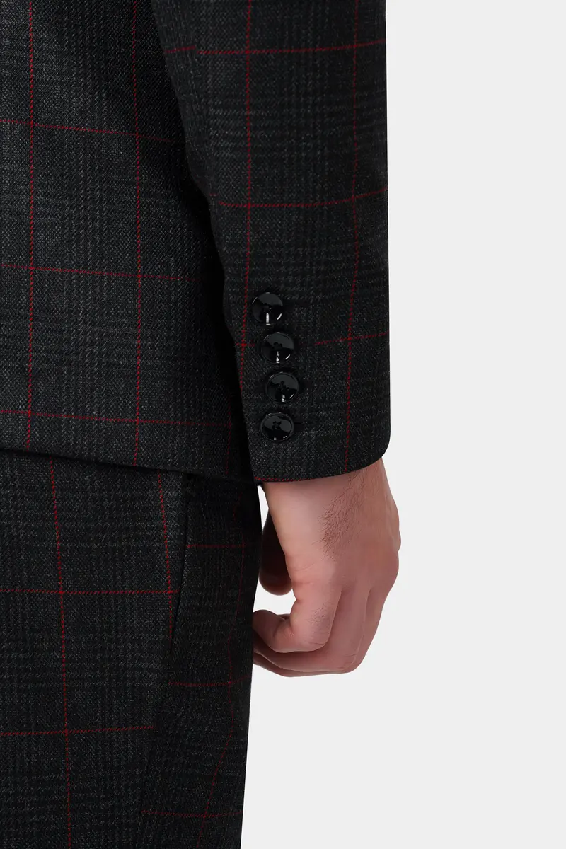 Bunker Black And Maple Red Windowpane Tweed Blazer 4