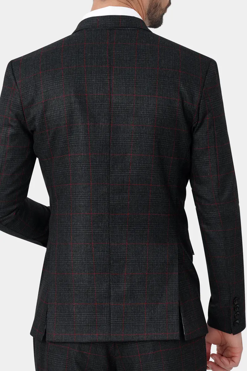 Bunker Black And Maple Red Windowpane Tweed Blazer 5