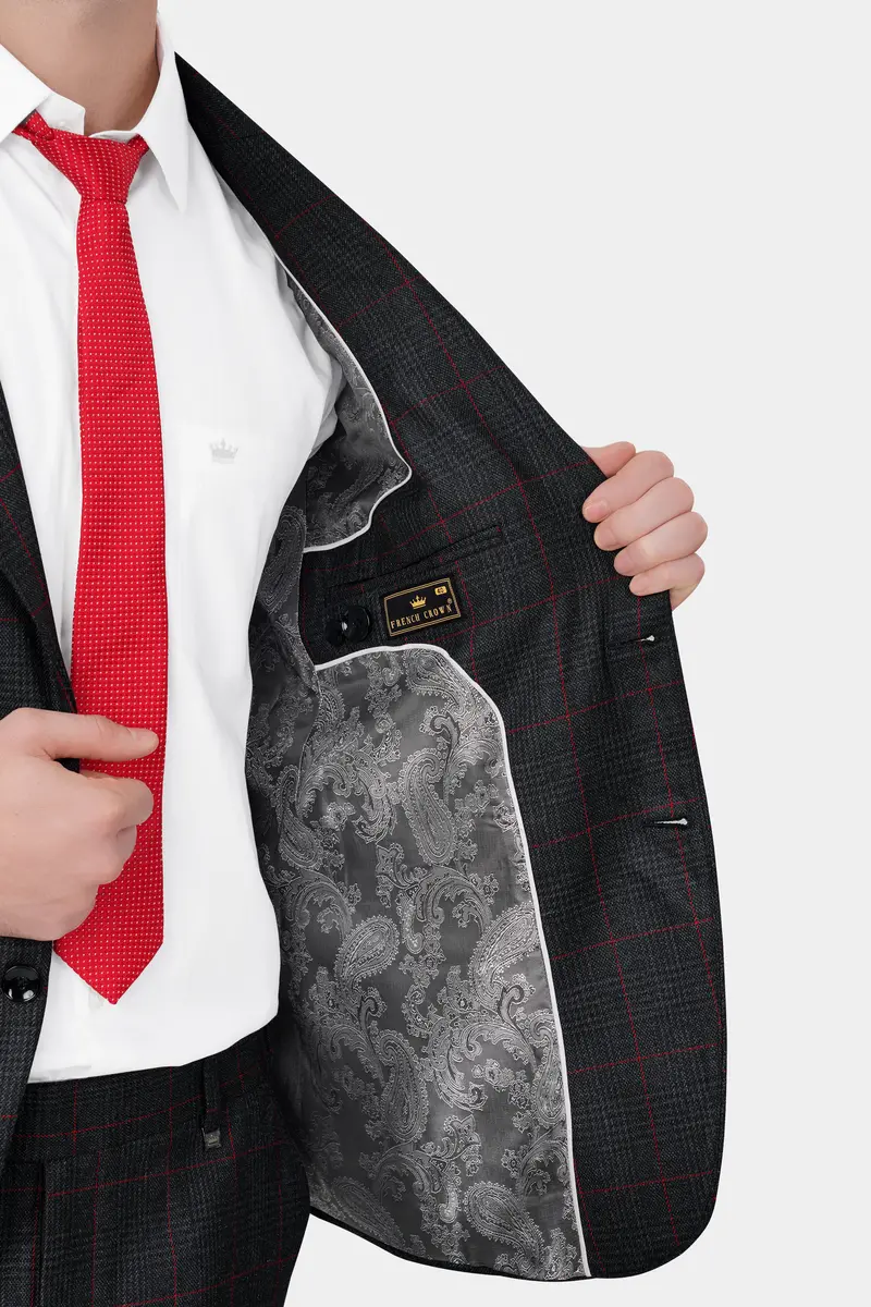Bunker Black And Maple Red Windowpane Tweed Blazer 6