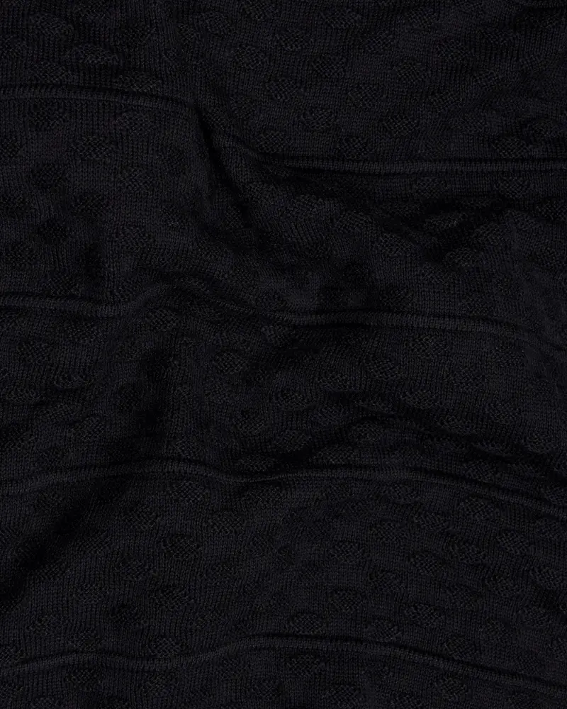 Bunker Black Jacquard Textured Flat-Knit Premium Cotton Polo 3