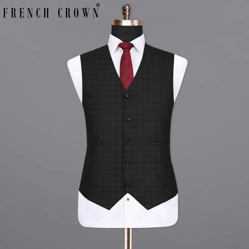 Bunker Black Windowpane Wool Rich Waistcoat 1