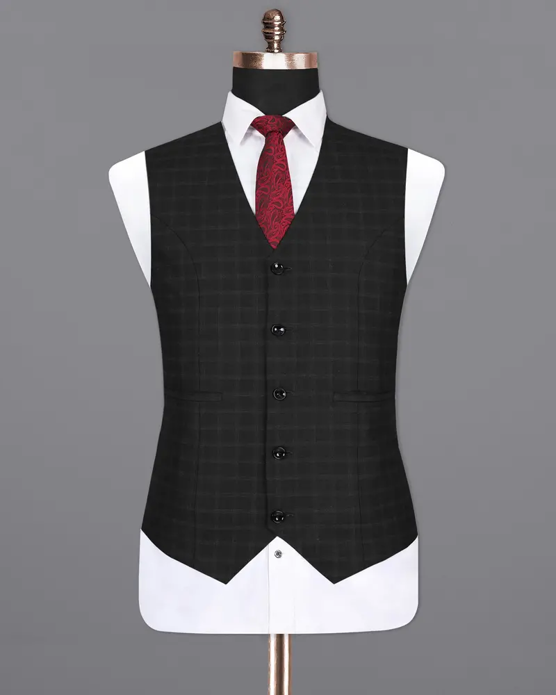 Bunker Black Windowpane Wool Rich Waistcoat 2