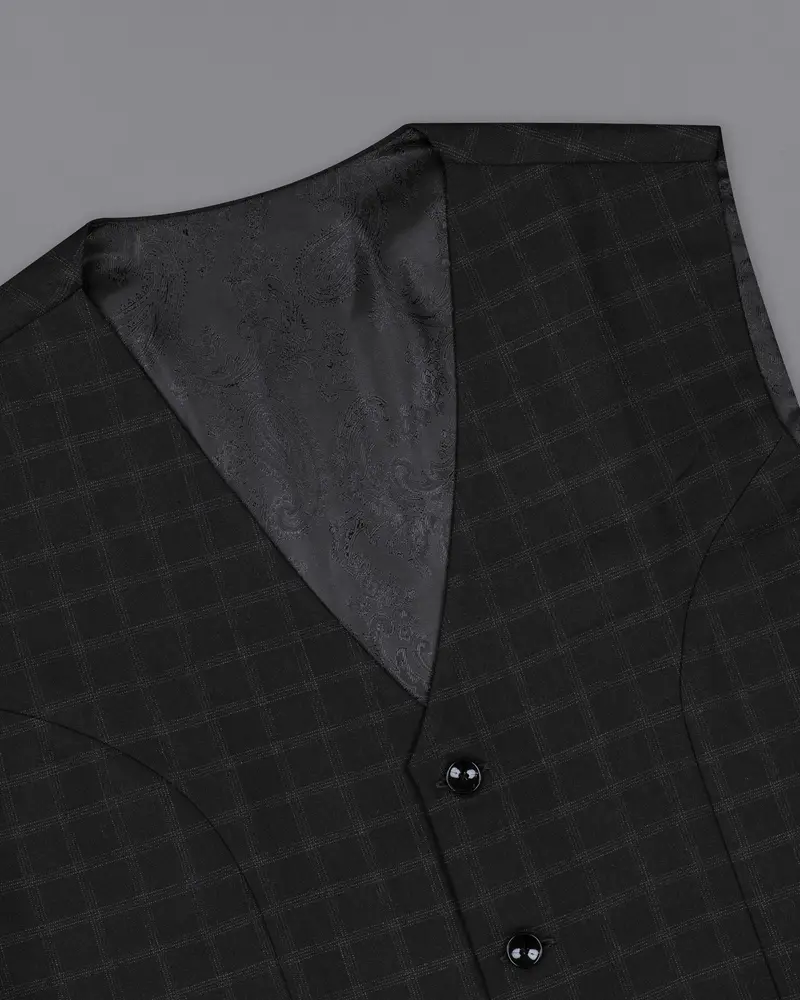 Bunker Black Windowpane Wool Rich Waistcoat 4