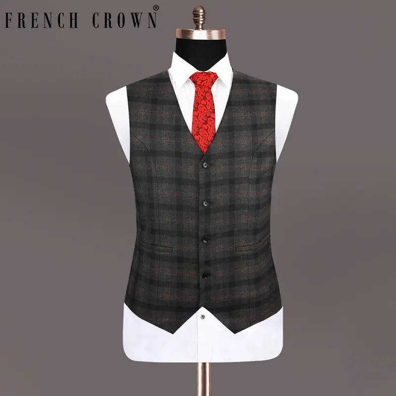 Bunker Black Wool Rich Subtle Plaid Waistcoat 1