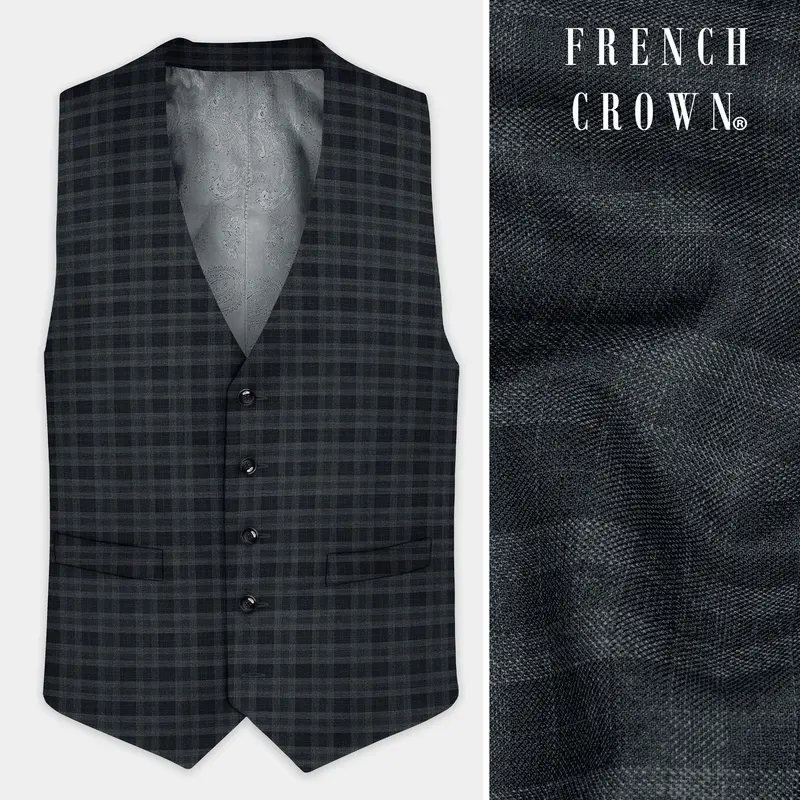 Bunker Gray With Vampire Plaid Wool Blend Waistcoat 1