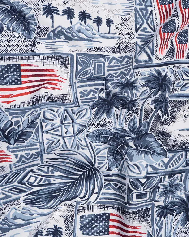 Bunting Blue And Spindle Blue Tropical Printed With American Flag Premium Cotton Shirt 3