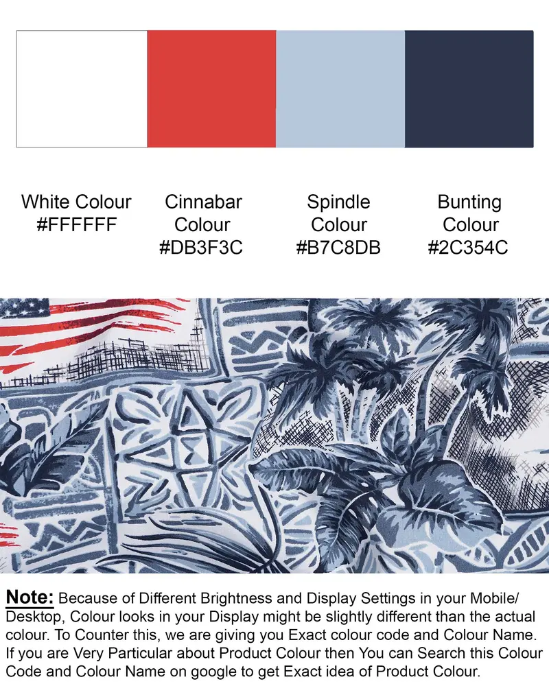 Bunting Blue And Spindle Blue Tropical Printed With American Flag Premium Cotton Shirt 9