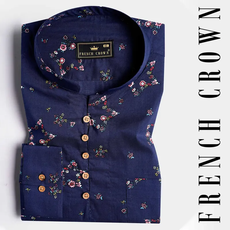 Bunting Blue Ditsy Printed Premium Cotton Kurta Shirt 1