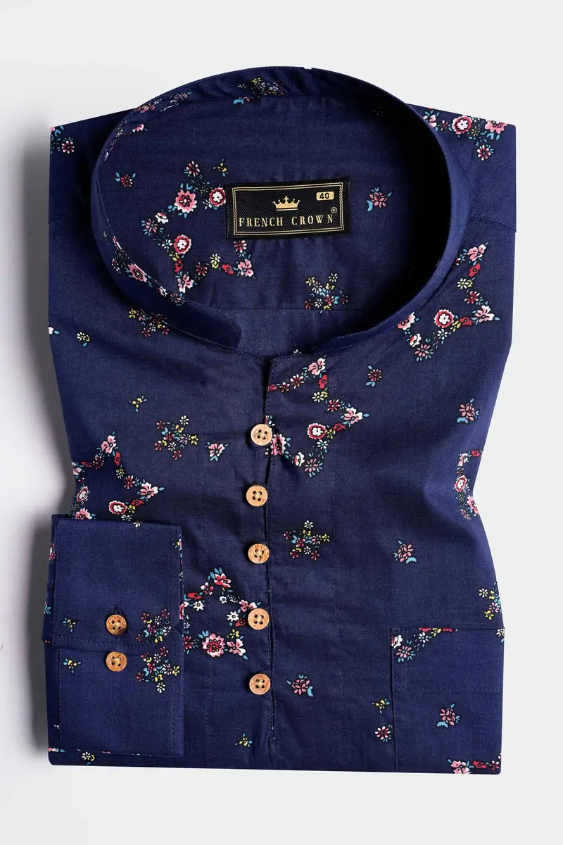 Bunting Blue Ditsy Printed Premium Cotton Kurta Shirt 2