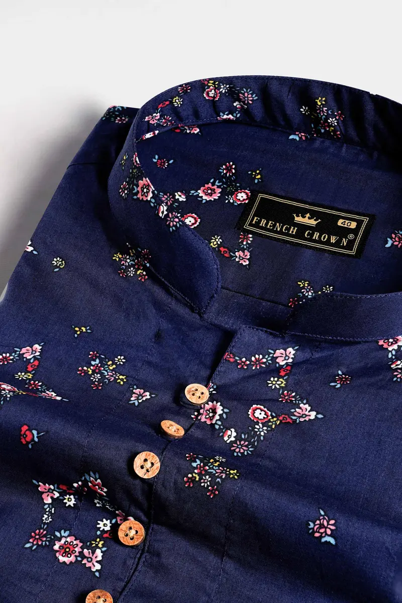Bunting Blue Ditsy Printed Premium Cotton Kurta Shirt 4