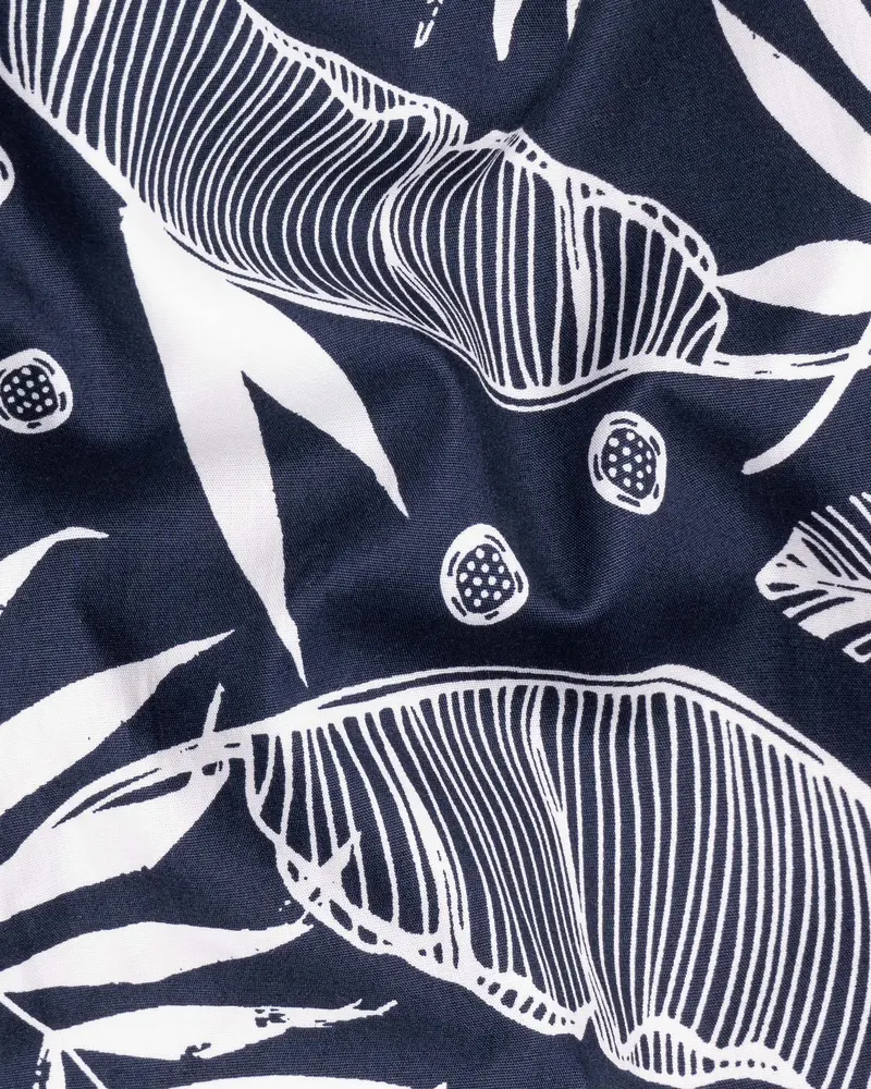 Bunting Blue Leaves Printed Premium Cotton Shirt 3