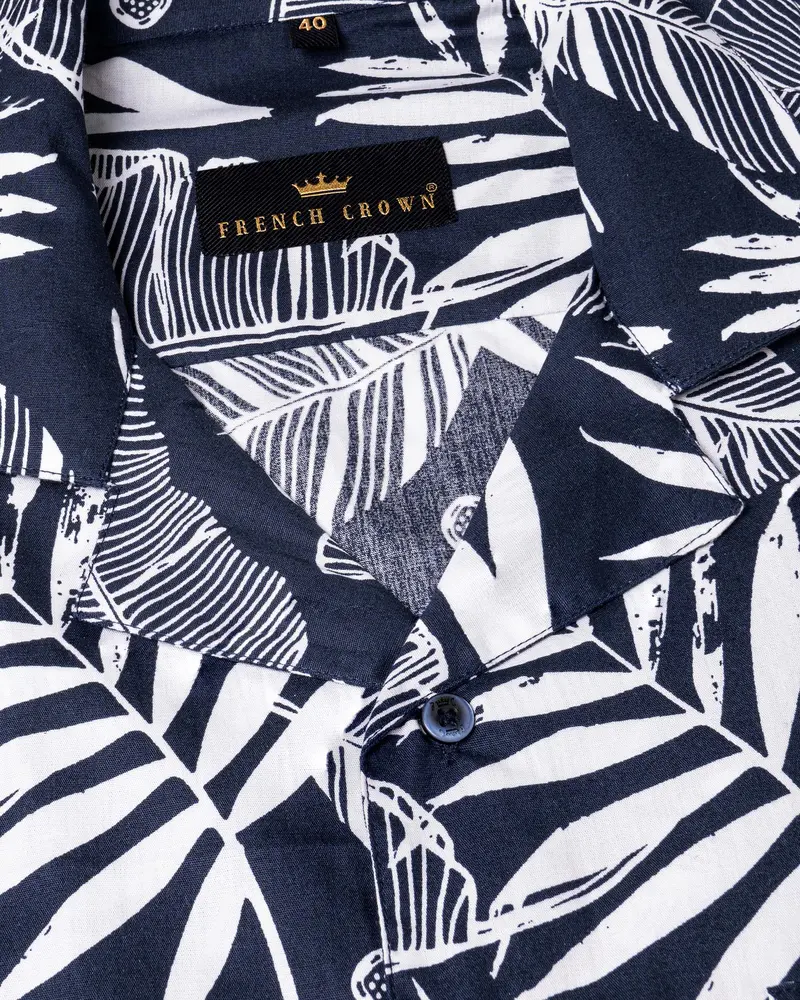 Bunting Blue Leaves Printed Premium Cotton Shirt 4