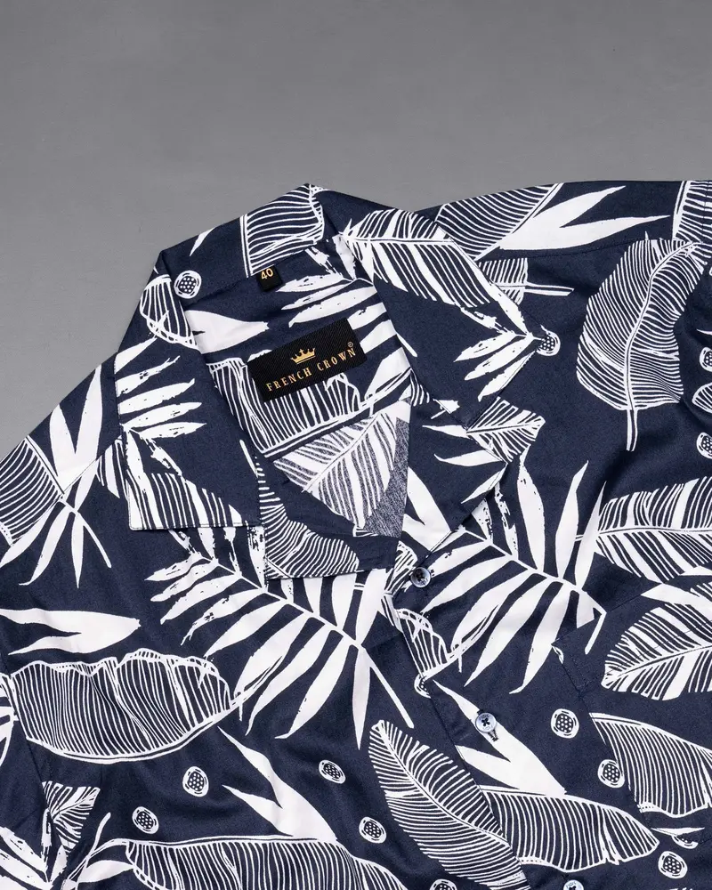Bunting Blue Leaves Printed Premium Cotton Shirt 6