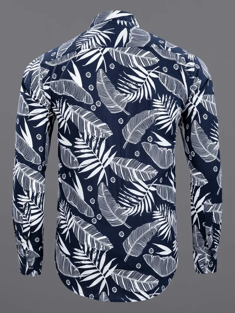 Bunting Blue Leaves Printed Premium Cotton Shirt 7