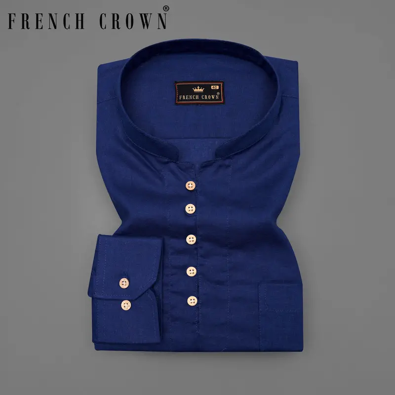 Bunting Blue Luxurious Linen Kurta Shirt 1