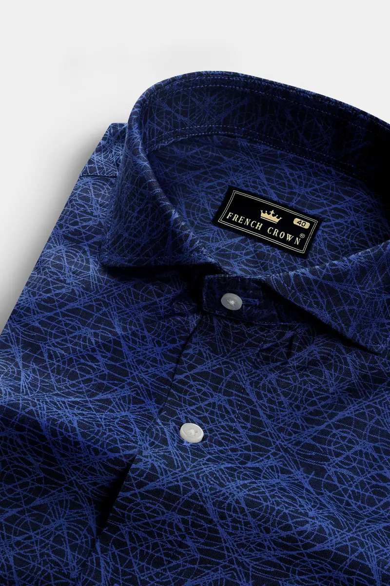 Bunting Blue Printed Jacquard Textured Premium Cotton Shirt 1