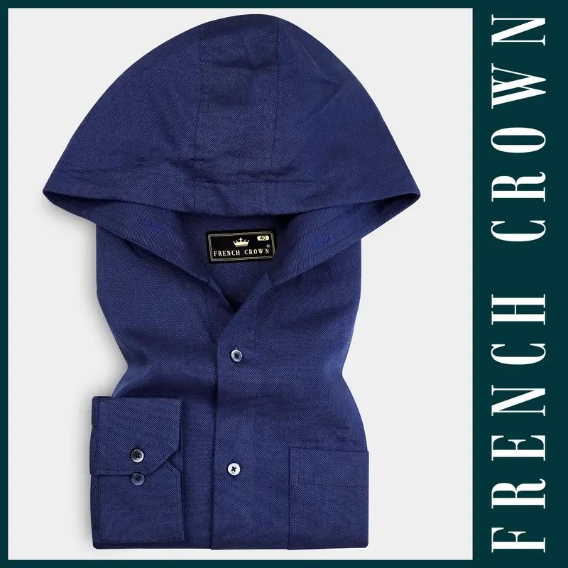 Bunting Blue Textured Heavyweight Twill Premium Cotton Designer Hoddie Shirt 1