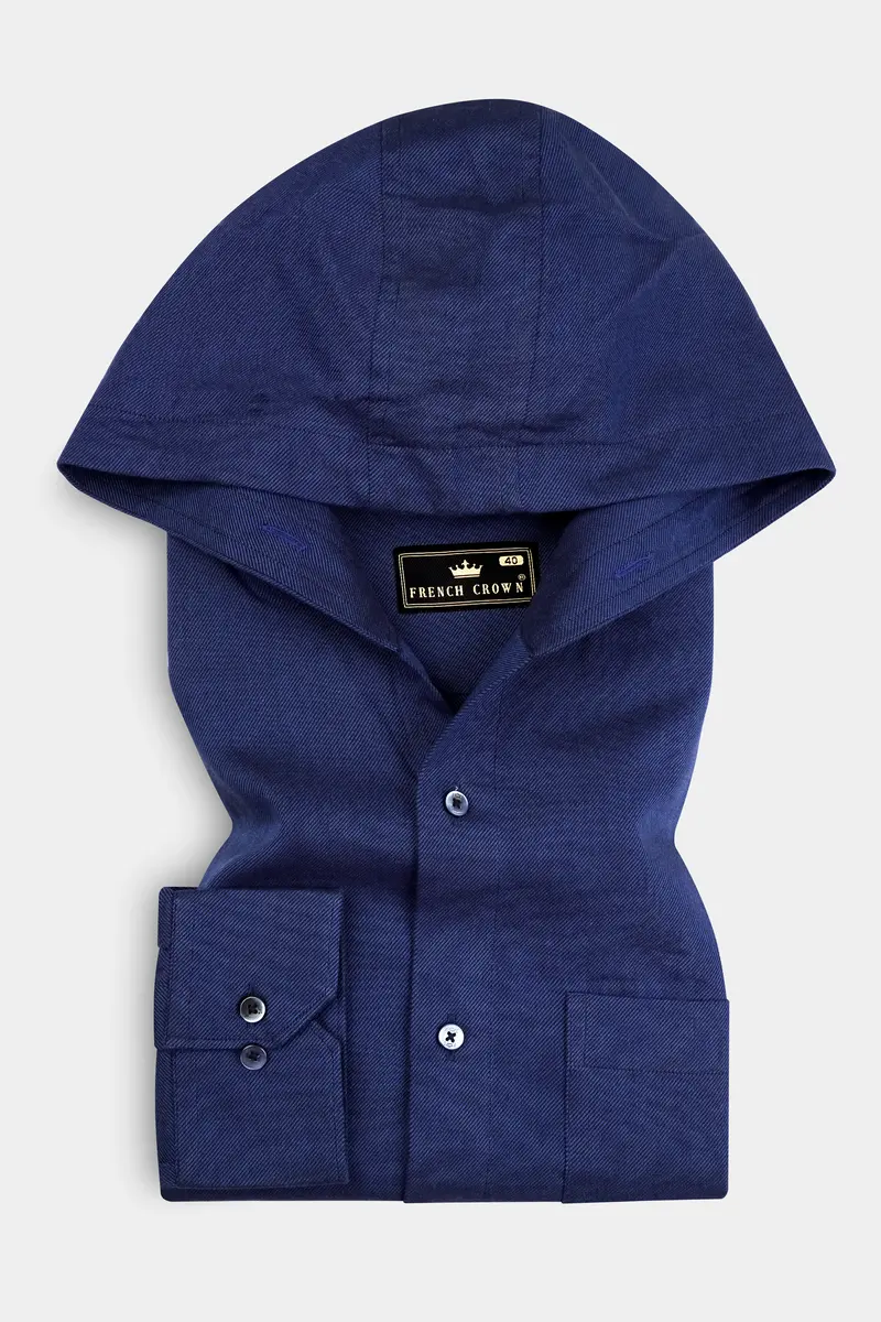 Bunting Blue Textured Heavyweight Twill Premium Cotton Designer Hoddie Shirt 2