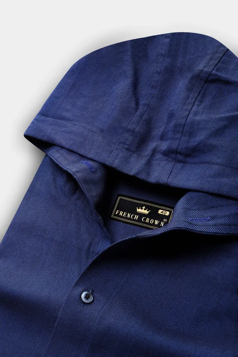 Bunting Blue Textured Heavyweight Twill Premium Cotton Designer Hoddie Shirt 4