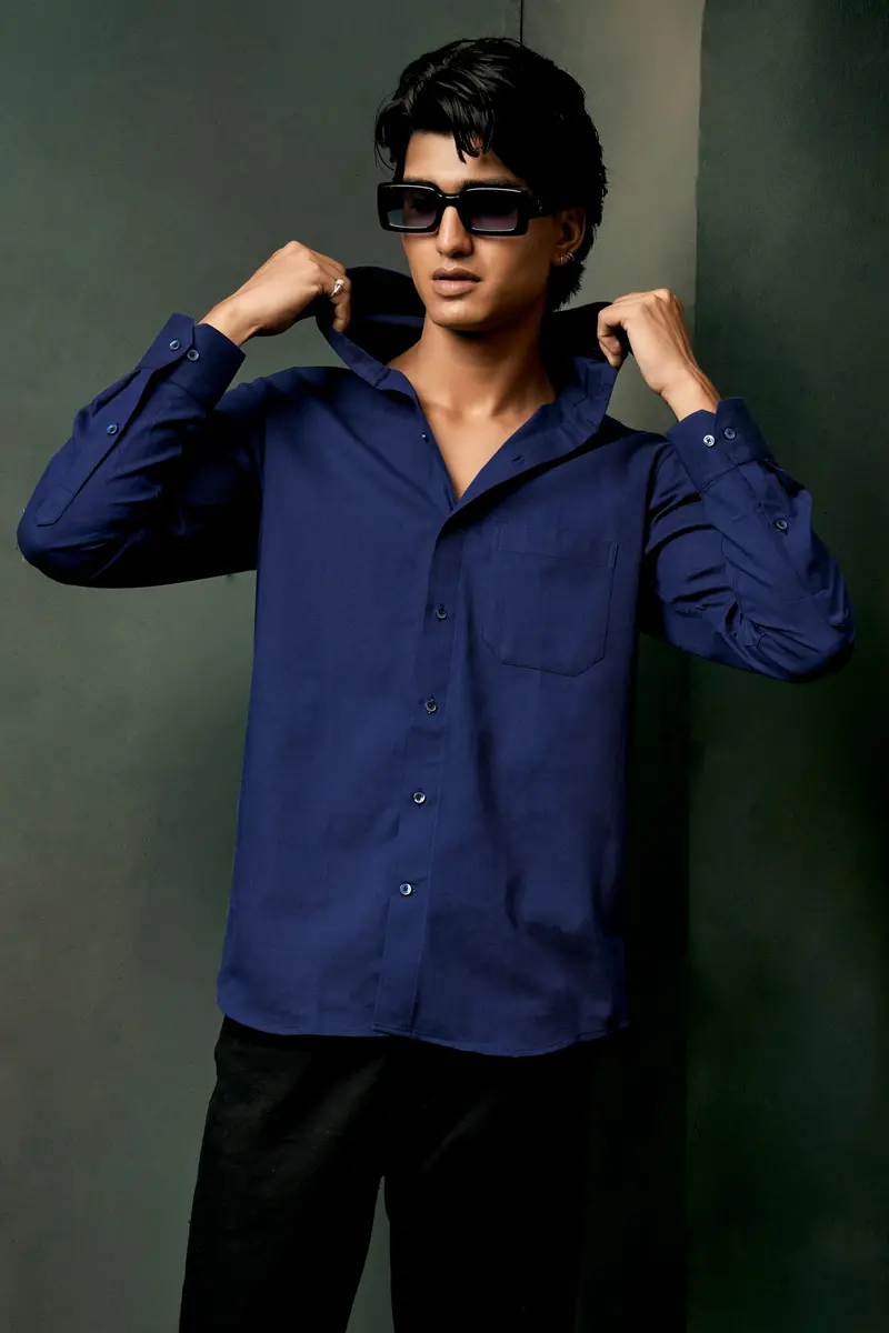 Bunting Blue Textured Heavyweight Twill Premium Cotton Designer Hoddie Shirt 5