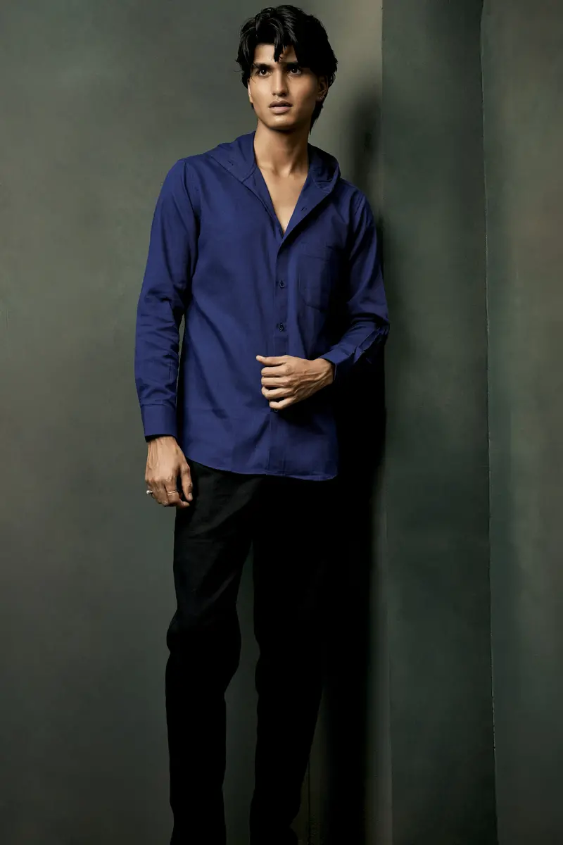 Bunting Blue Textured Heavyweight Twill Premium Cotton Designer Hoddie Shirt 6