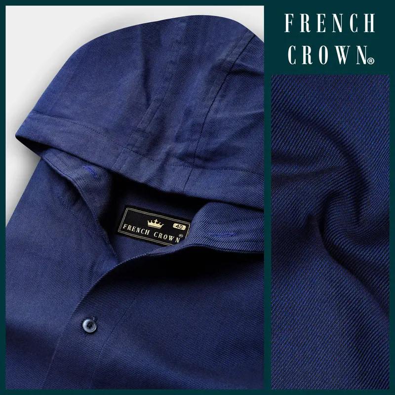 Bunting Blue Textured Heavyweight Twill Premium Cotton Designer Hoddie Shirt 8