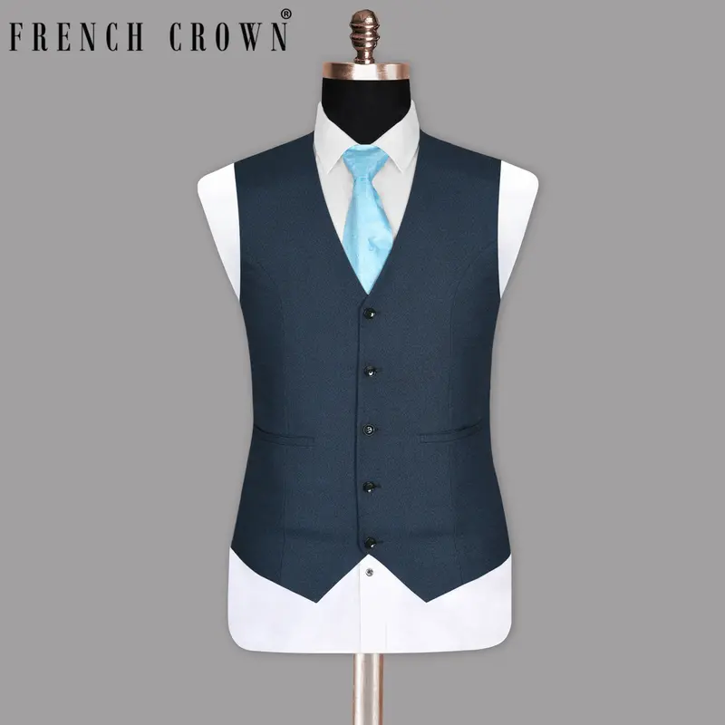 Bunting Blue With Black Textured Waistcoat 1