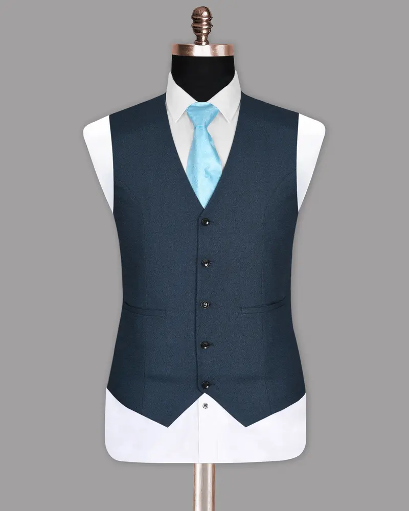 Bunting Blue With Black Textured Waistcoat 2
