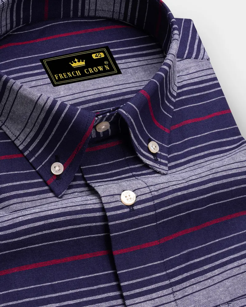 Bunting Blue With Bright White And Cardinal Red Striped Royal Oxford Shirt 1