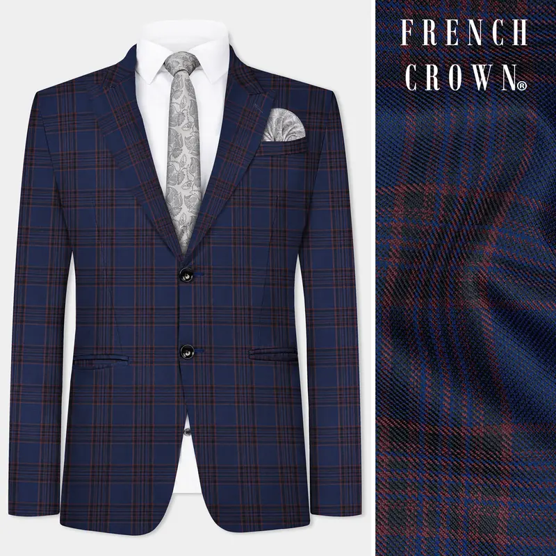 Bunting Blue With Livid Brown Plaid Wool Blend Blazer 1