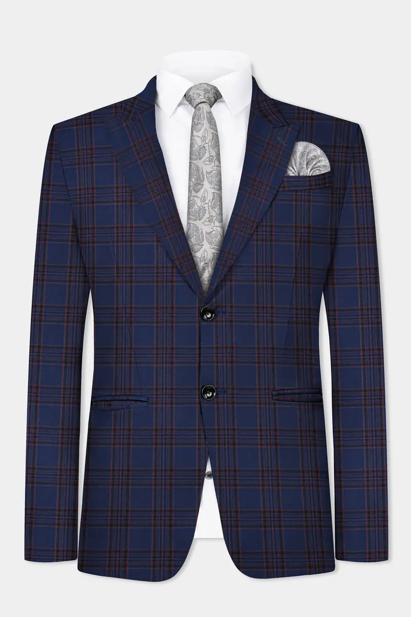 Bunting Blue With Livid Brown Plaid Wool Blend Blazer 2