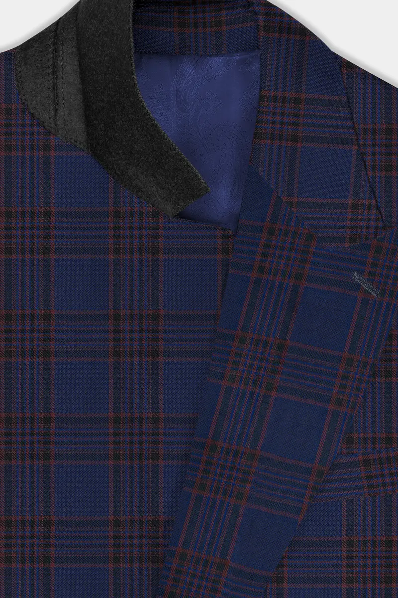 Bunting Blue With Livid Brown Plaid Wool Blend Blazer 4