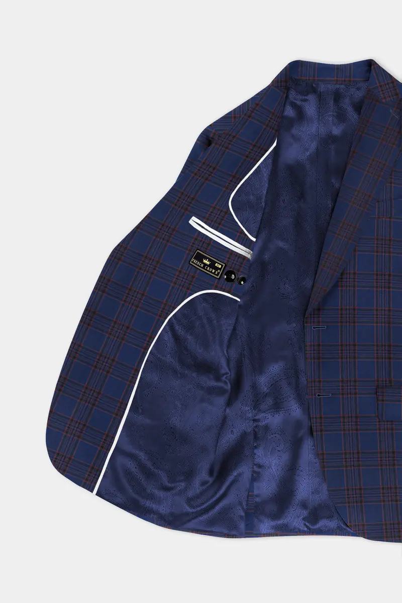 Bunting Blue With Livid Brown Plaid Wool Blend Blazer 5